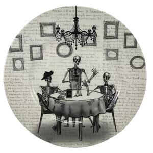 4pc ROYAL STAFFORD Porcelain Halloween Dinner Plates 11" Skeleton Restaurant